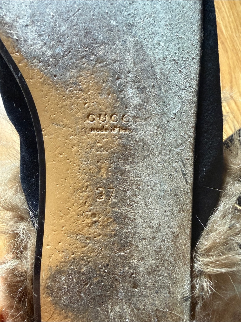 Gucci Black Suede Fur-Lined Horsebit Mules - Picture 8 of 8